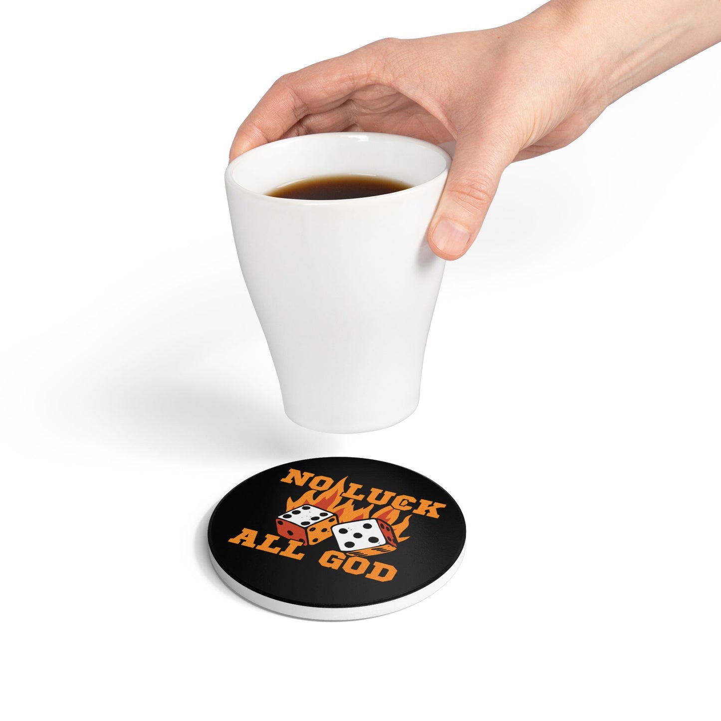 No Luck All God Ceramic Coaster