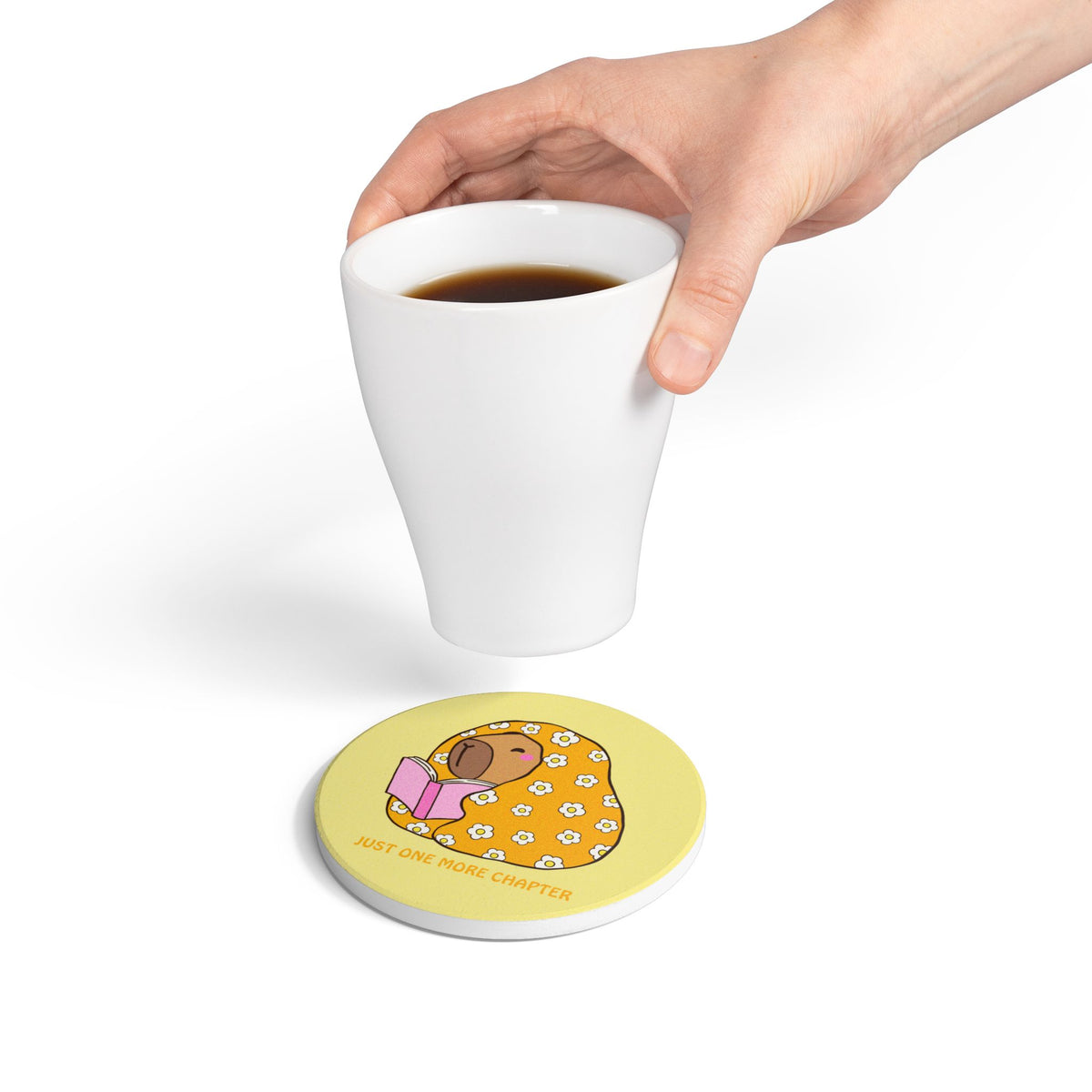 Just One More Chapter (Capybara) Ceramic Coaster