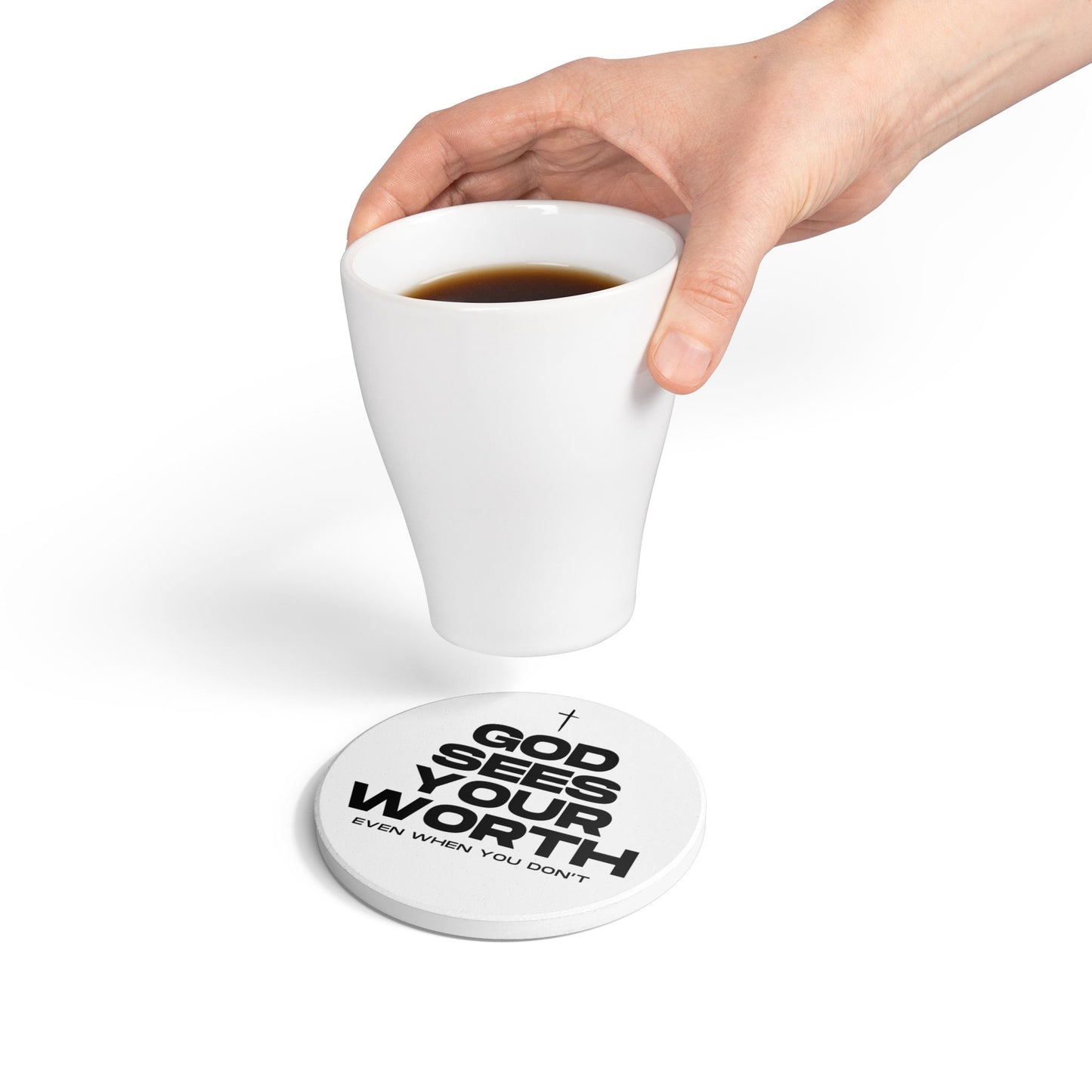 God Sees Your Worth, Even When You Don’t (1) Ceramic Coaster