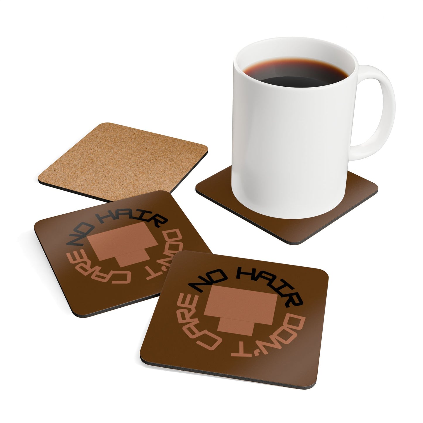 No Hair Don't Care (4) Corkwood Coaster Set