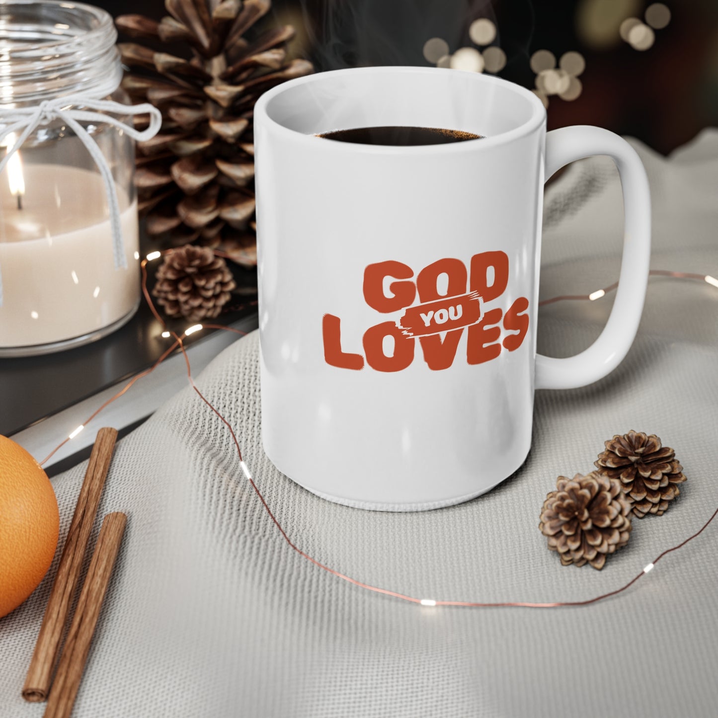 God Loves You Ceramic Coffee Cup, 15oz
