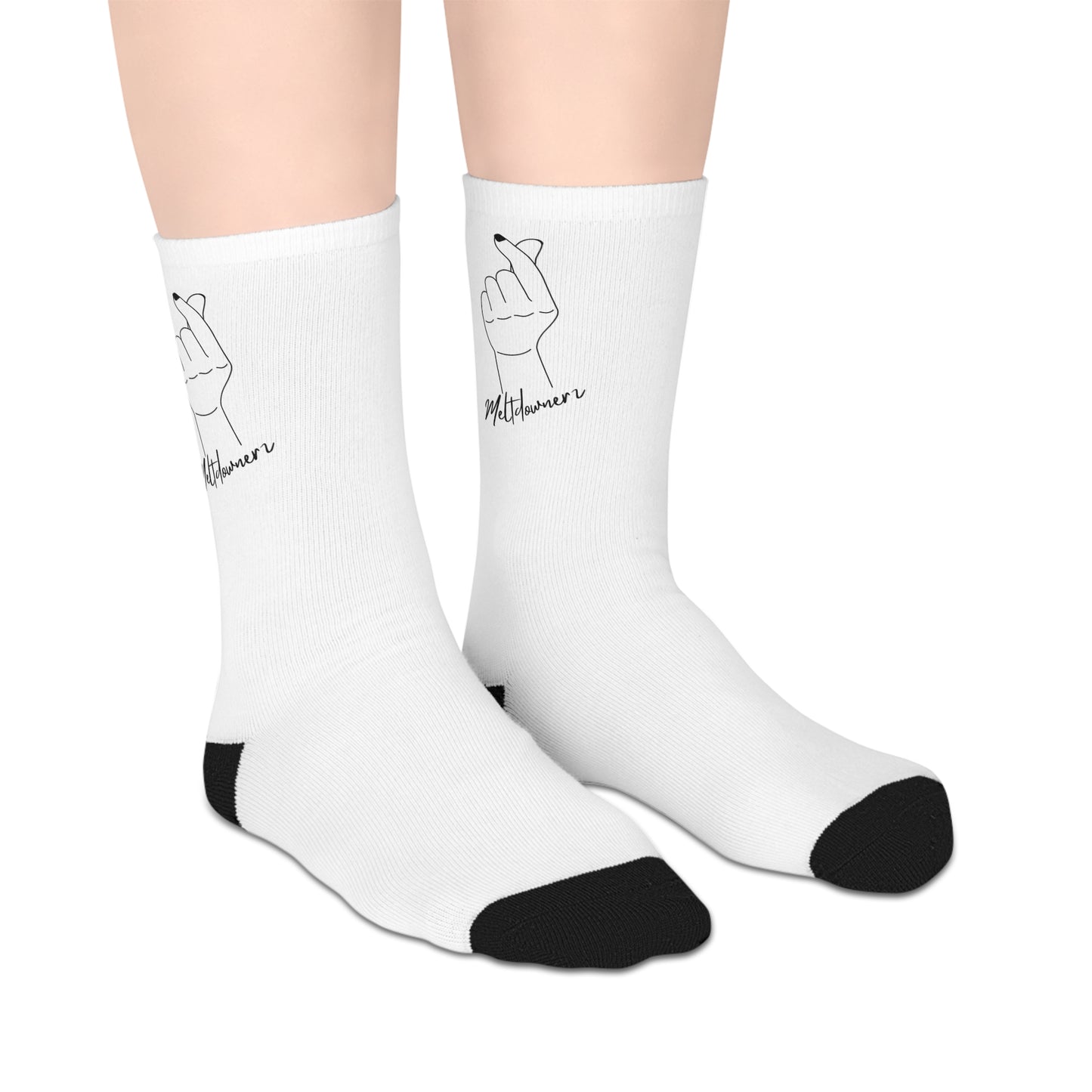 Meltdownerz Hand Heart Mid-length Socks (White)