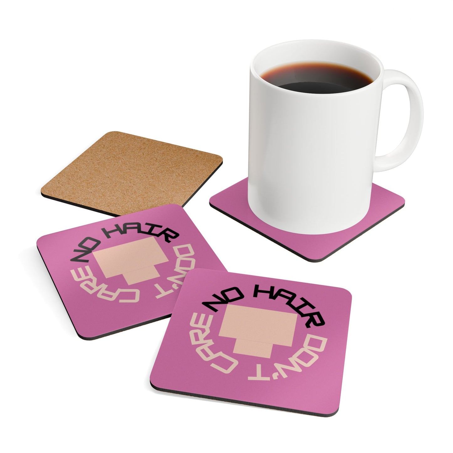 No Hair Don't Care (3) Corkwood Coaster Set