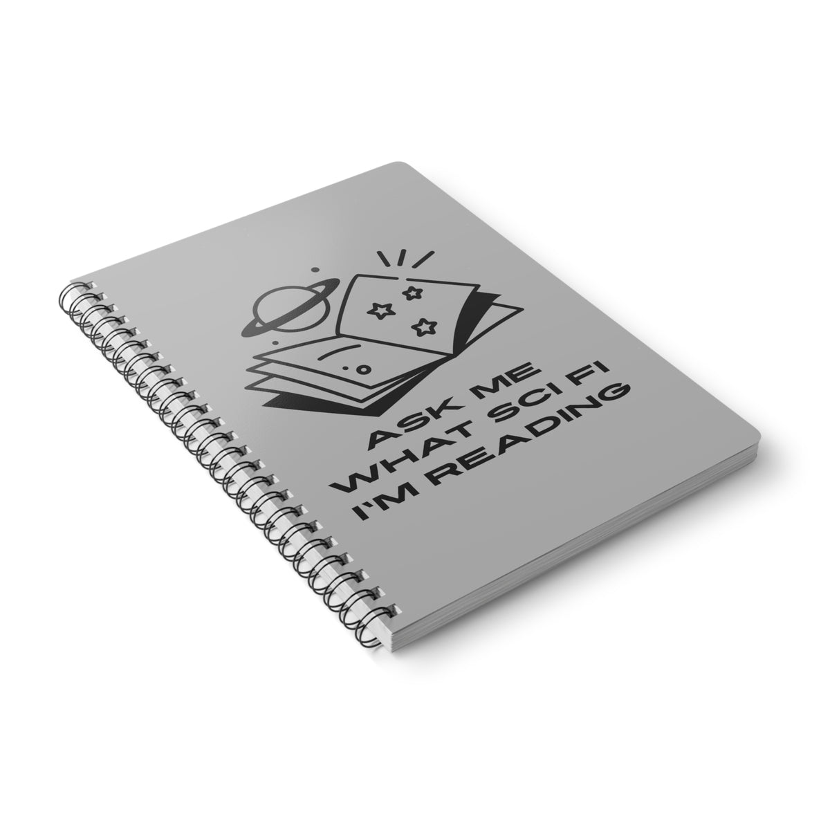 Ask Me What Scifi I'm Reading (Planets) Wirobound Softcover Notebook, A5