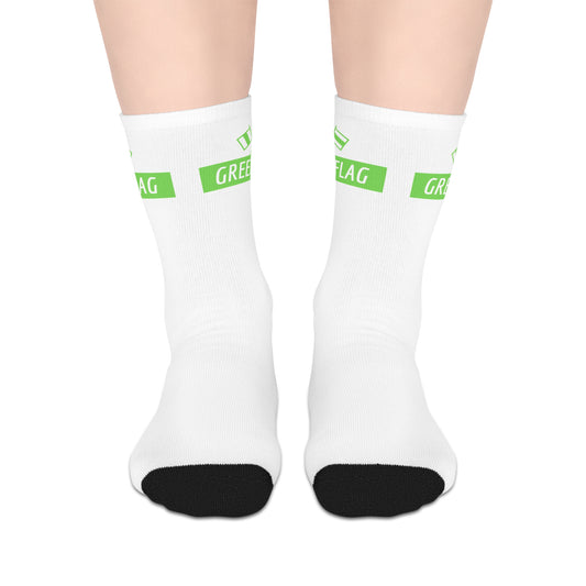 Green Flag Box Mid-length Socks (White)