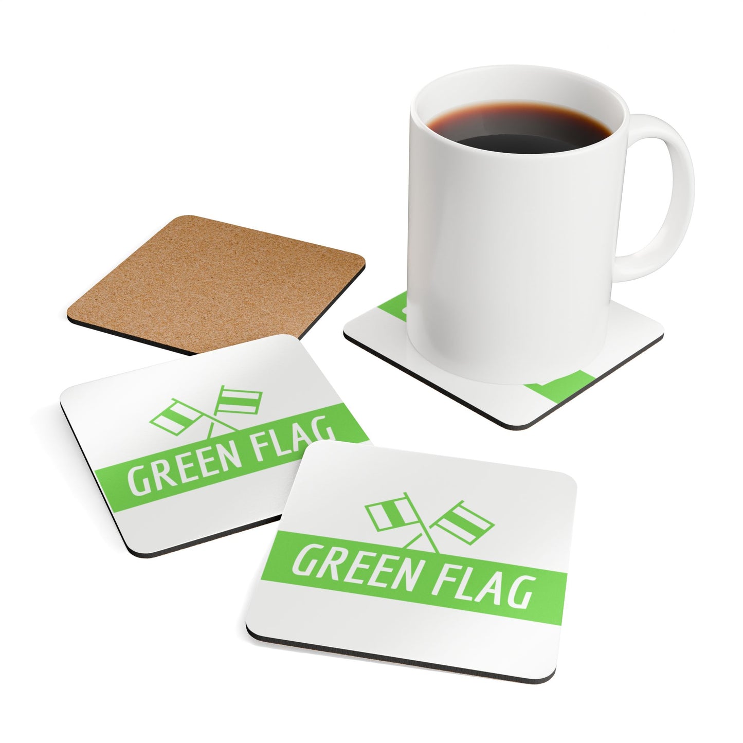 Green Flag Corkwood Coaster Set