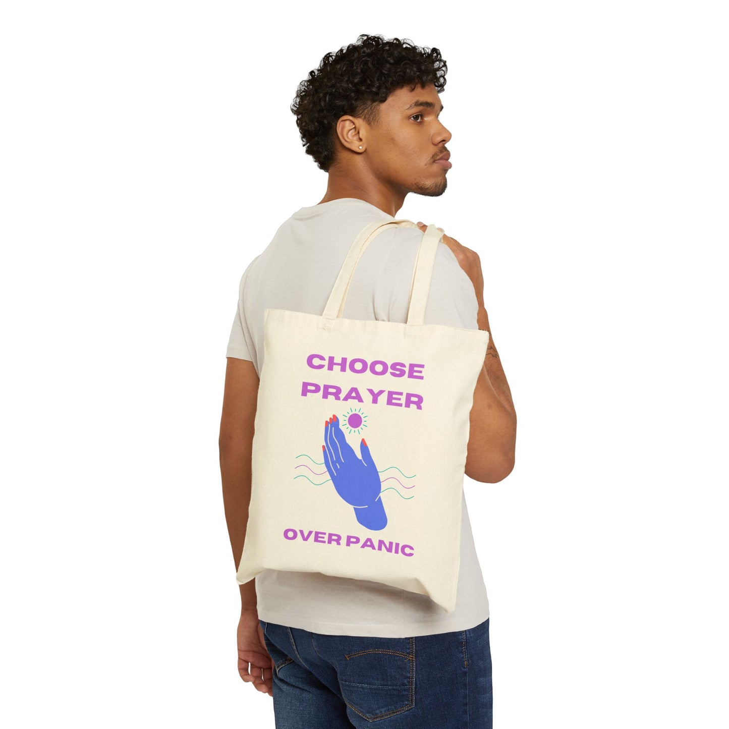 Choose Prayer Over Panic Cotton Canvas Tote Bag