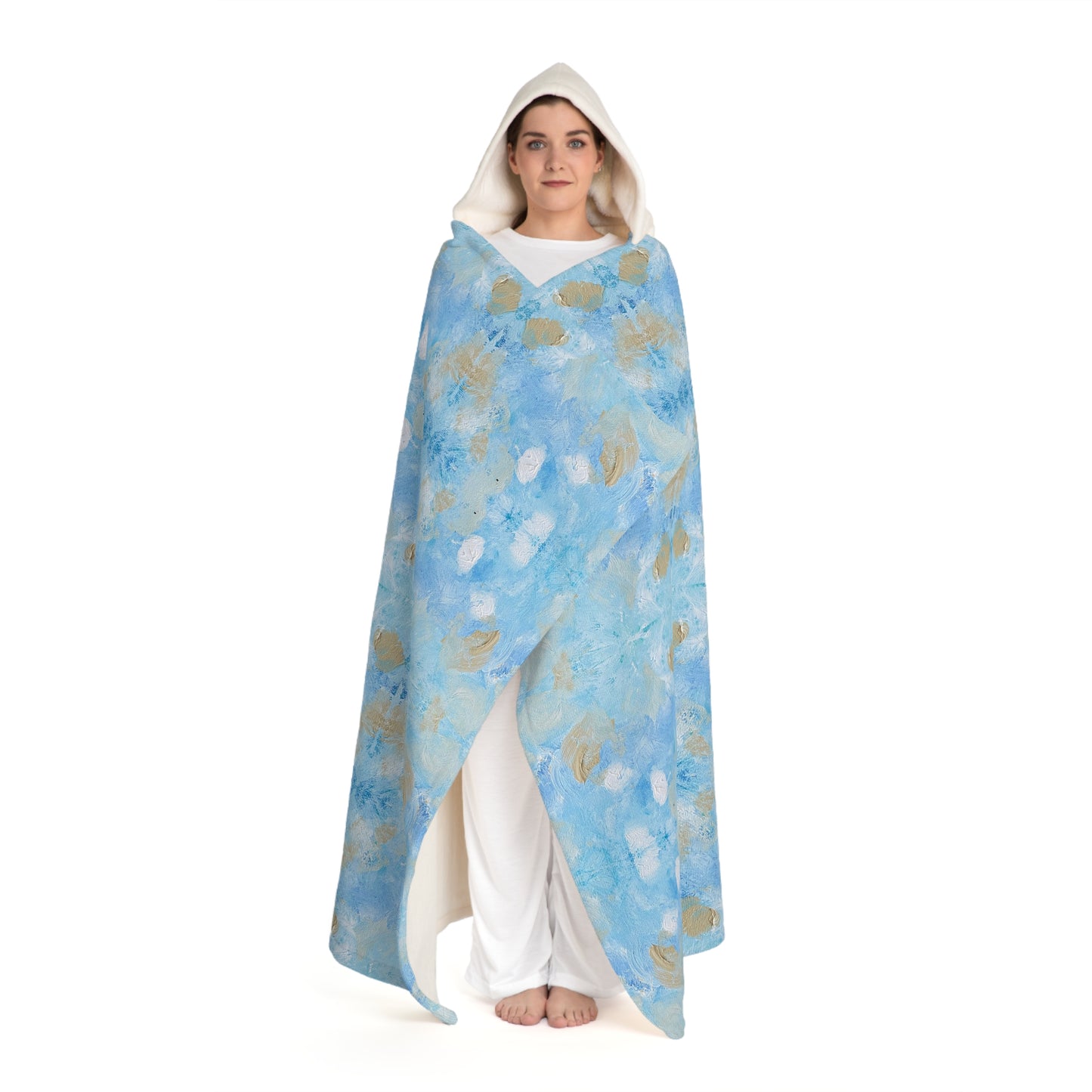 Earing On The Side Of Wispy Hooded Sherpa Fleece Blanket