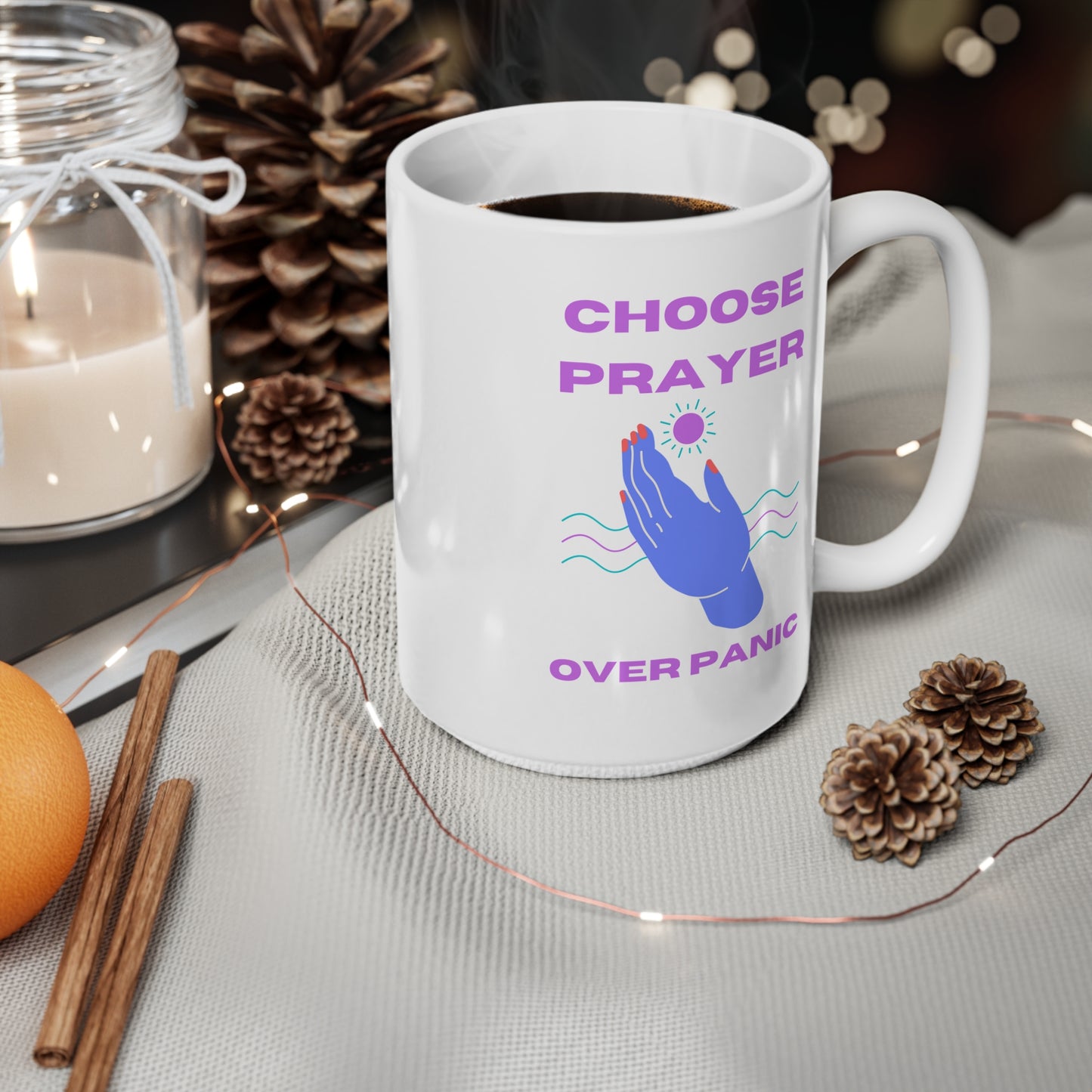 Choose Prayer Over Panic Ceramic Coffee Cup, 15oz