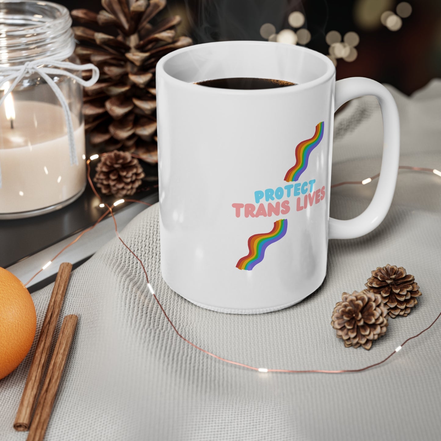 Protect Trans Lives Ceramic Coffee Cup, 15oz