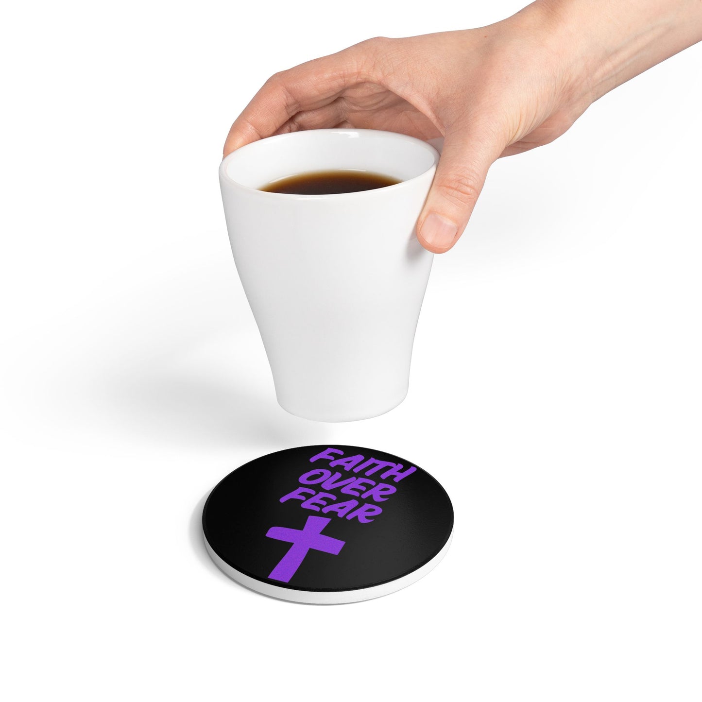 Faith Over Fear Ceramic Coaster