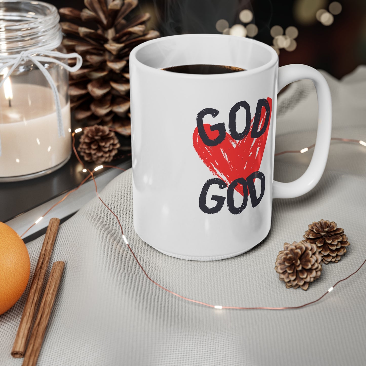 God (Heart) Ceramic Coffee Cup, 15oz
