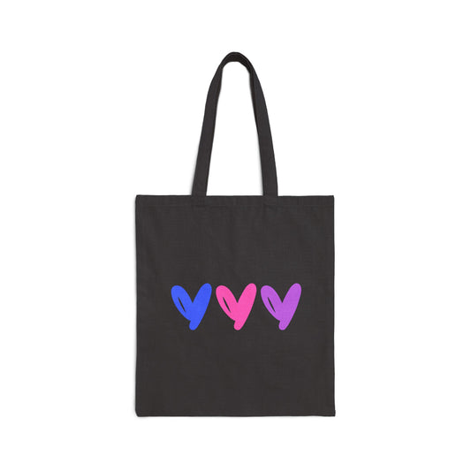 3 Hearts Cotton Canvas Tote Bag