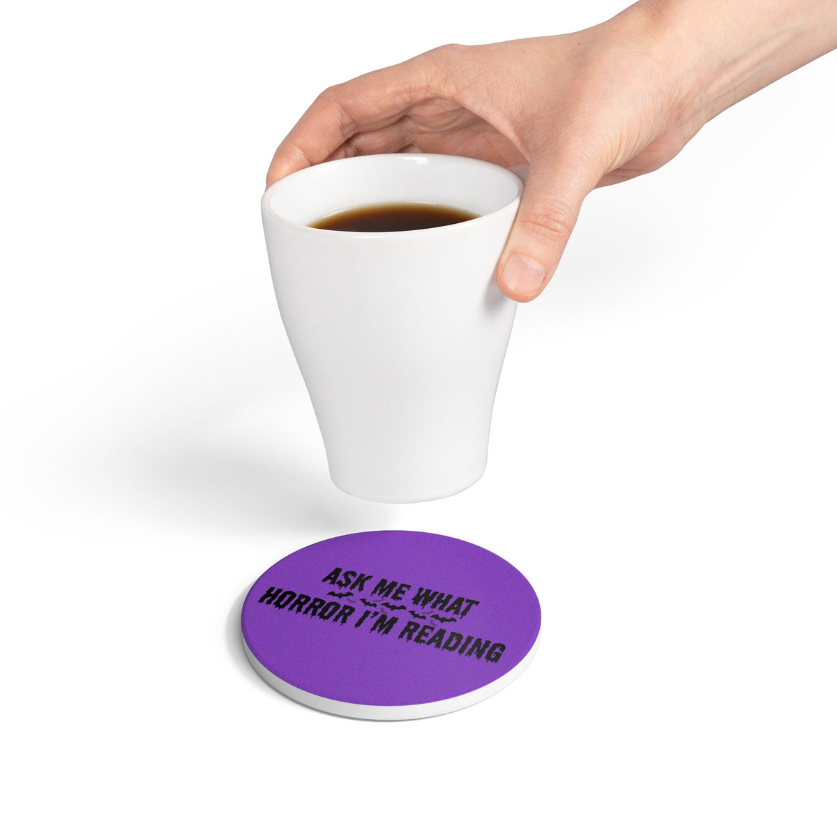 Ask Me What Horror I'm Reading (Bats) Ceramic Coaster