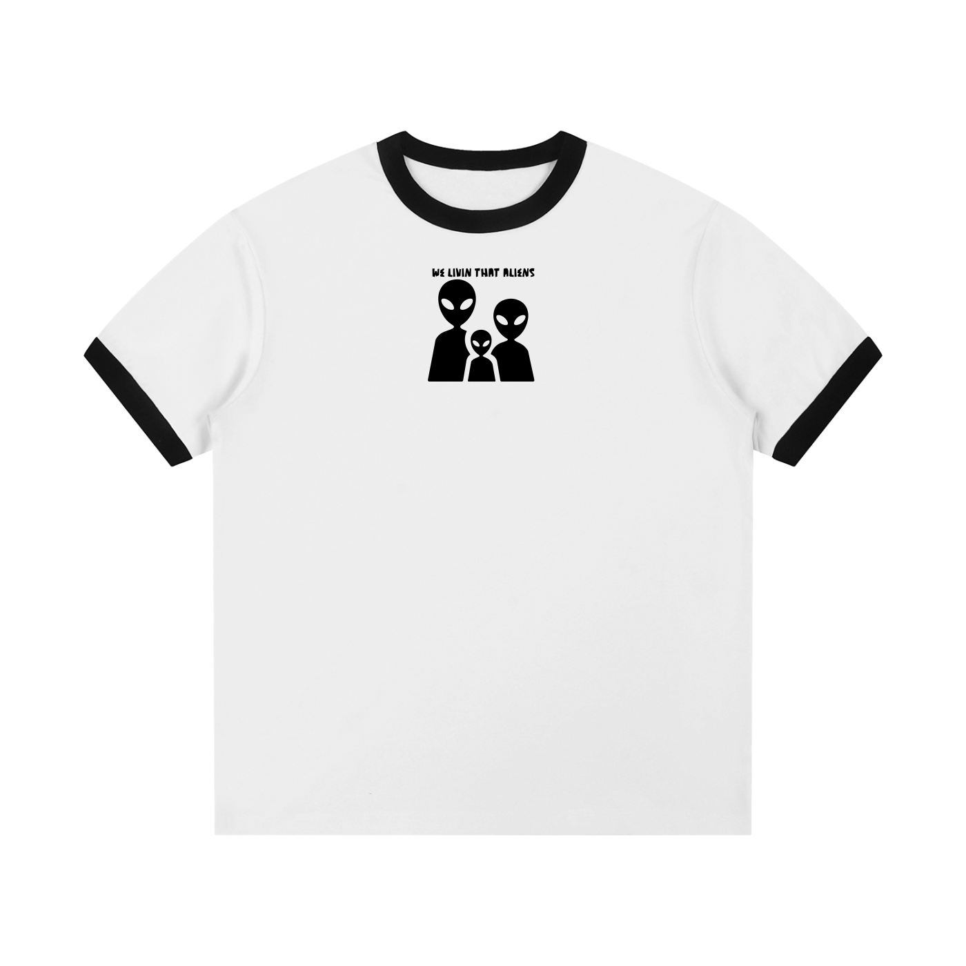 We Livin That Aliens (Trio) Contrast Edge Ribbed Crewneck T-Shirt