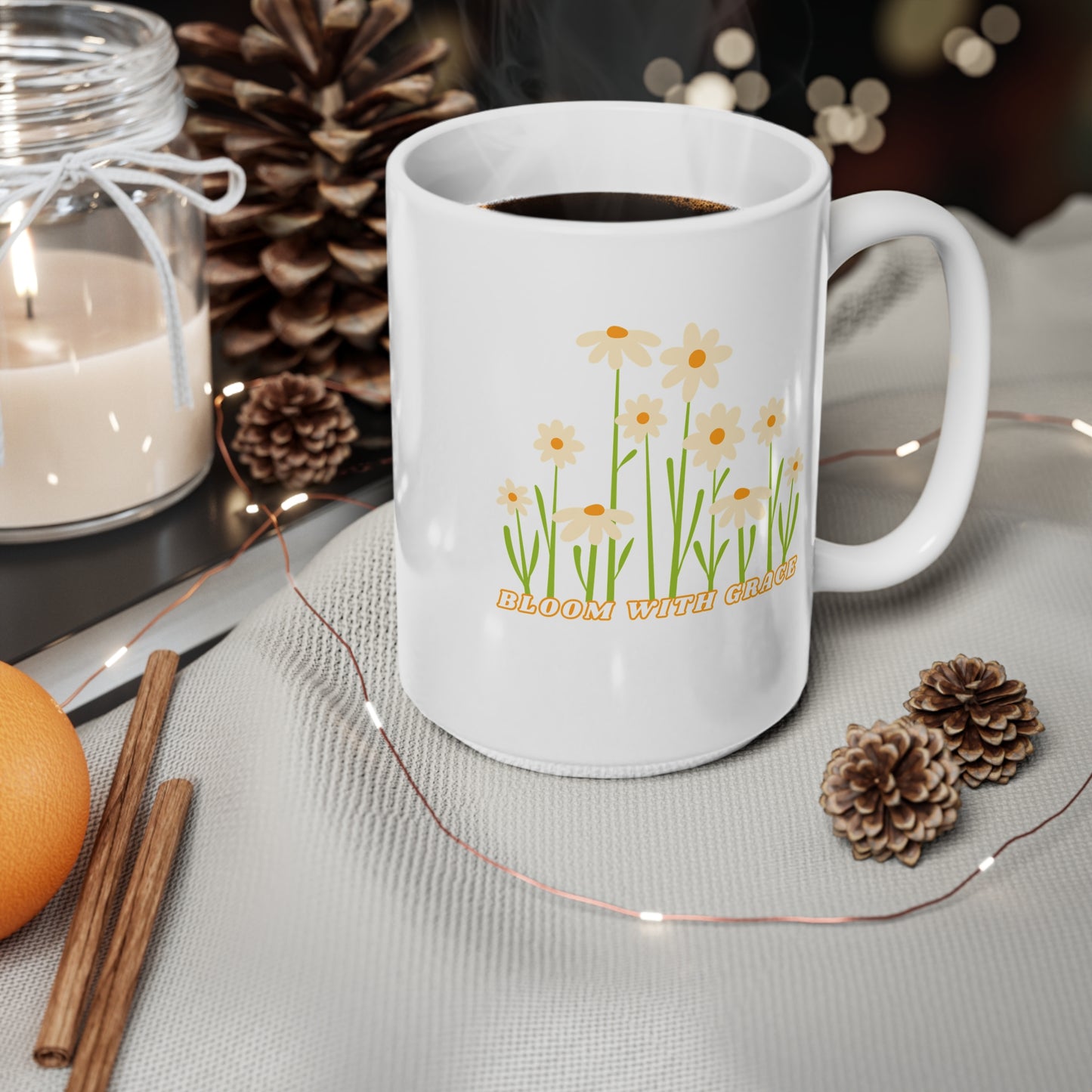 Bloom With Grace Ceramic Coffee Cup, 15oz