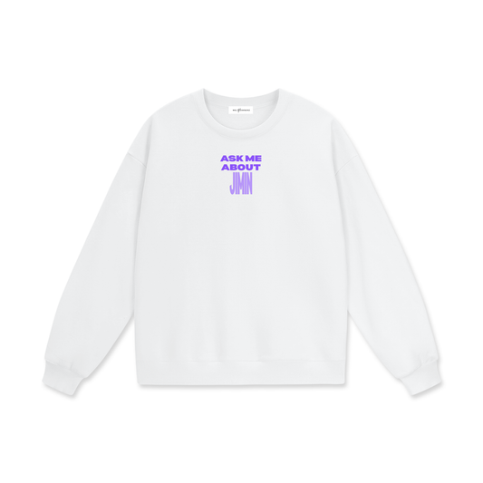 Ask Me About Jimin Drop Shoulder Oversized Fleece Sweatshirt