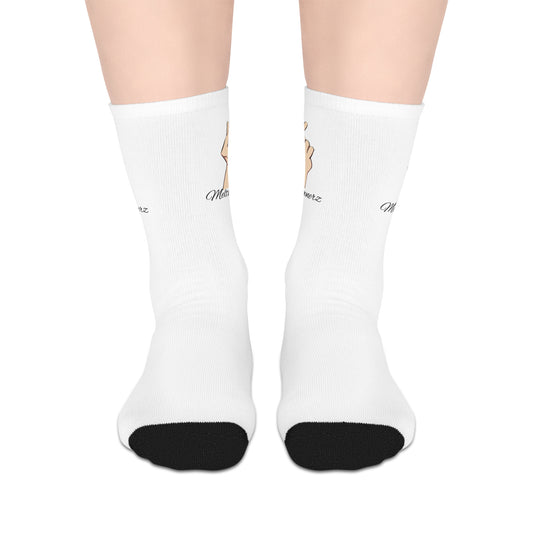 Meltdownerz Blue Heart Mid-length Socks (White)