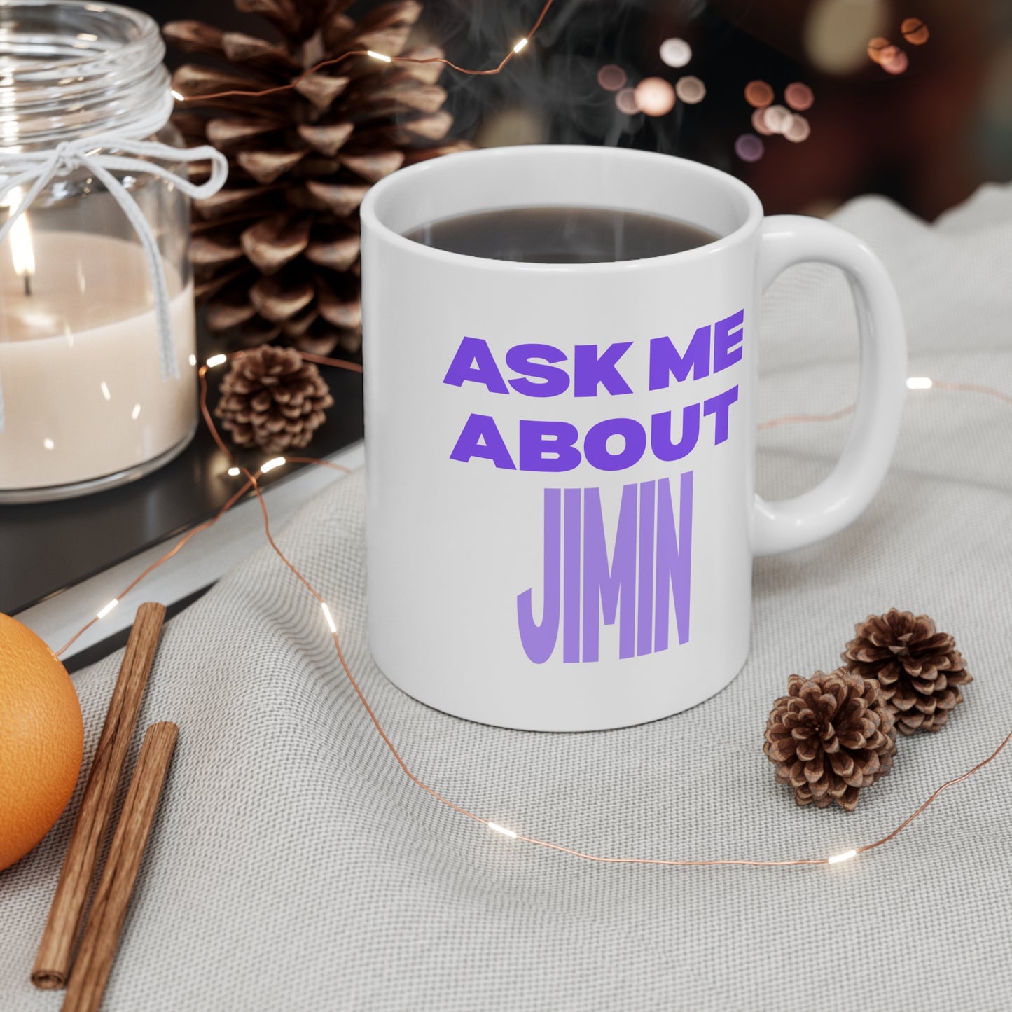 Ask Me About Jimin 11oz White Mug