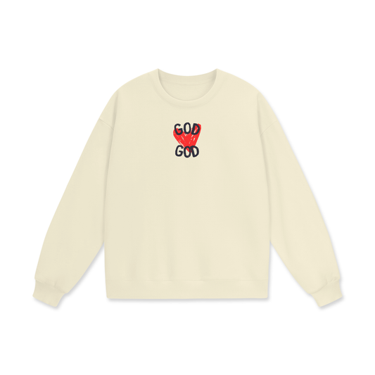 God (Heart) Heavyweight Drop Shoulder Oversized Fleece Sweatshirt