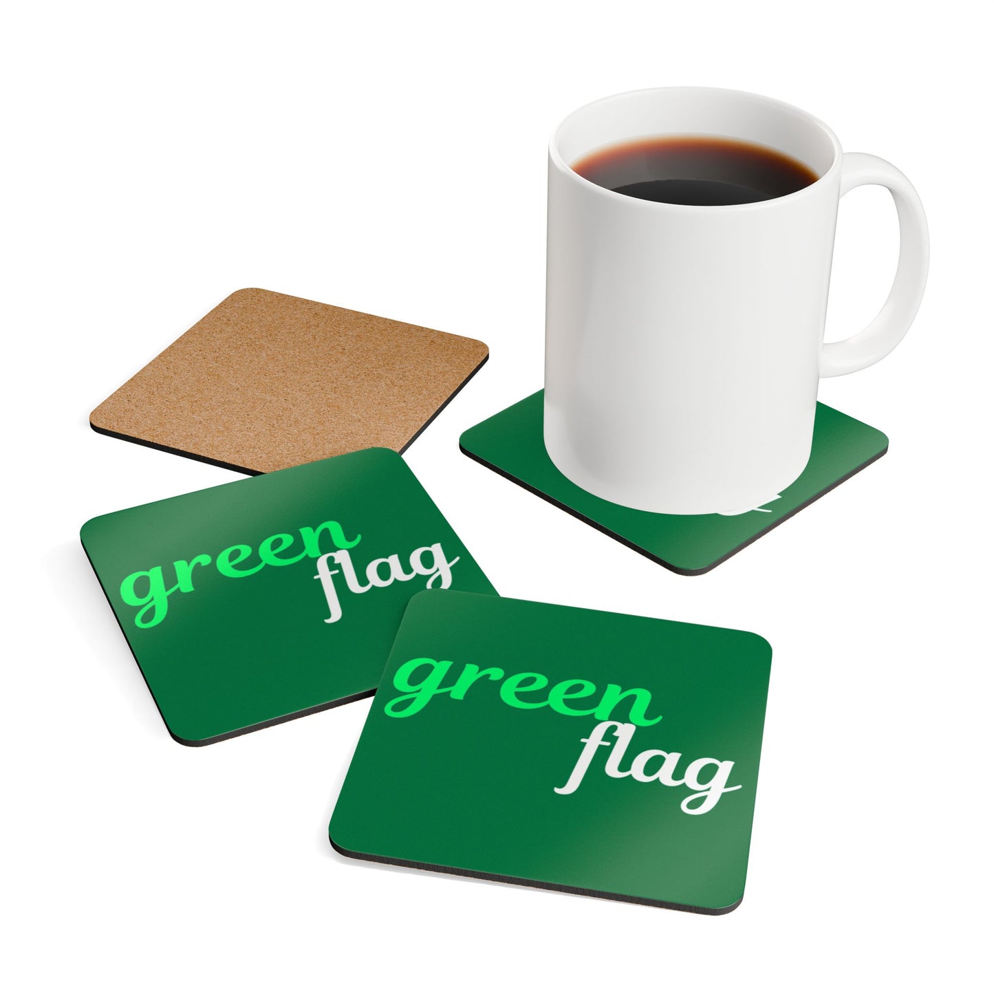 Green Flag Corkwood Coaster Set (Green)