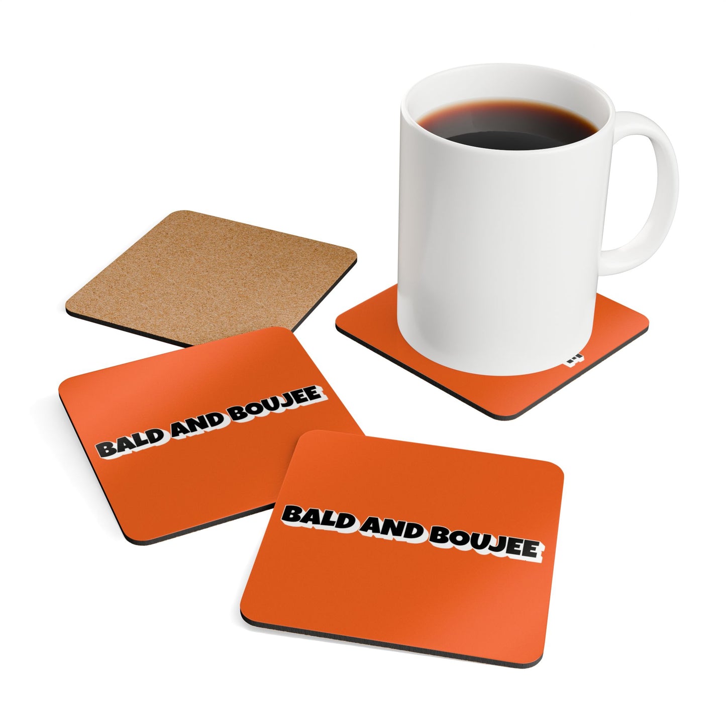 Bald And Boujee Black Corkwood Coaster Set