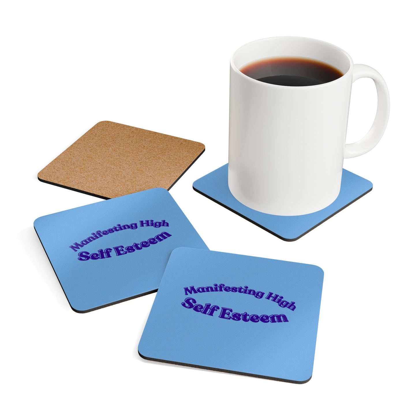 Manifesting High Self Esteem Corkwood Coaster Set