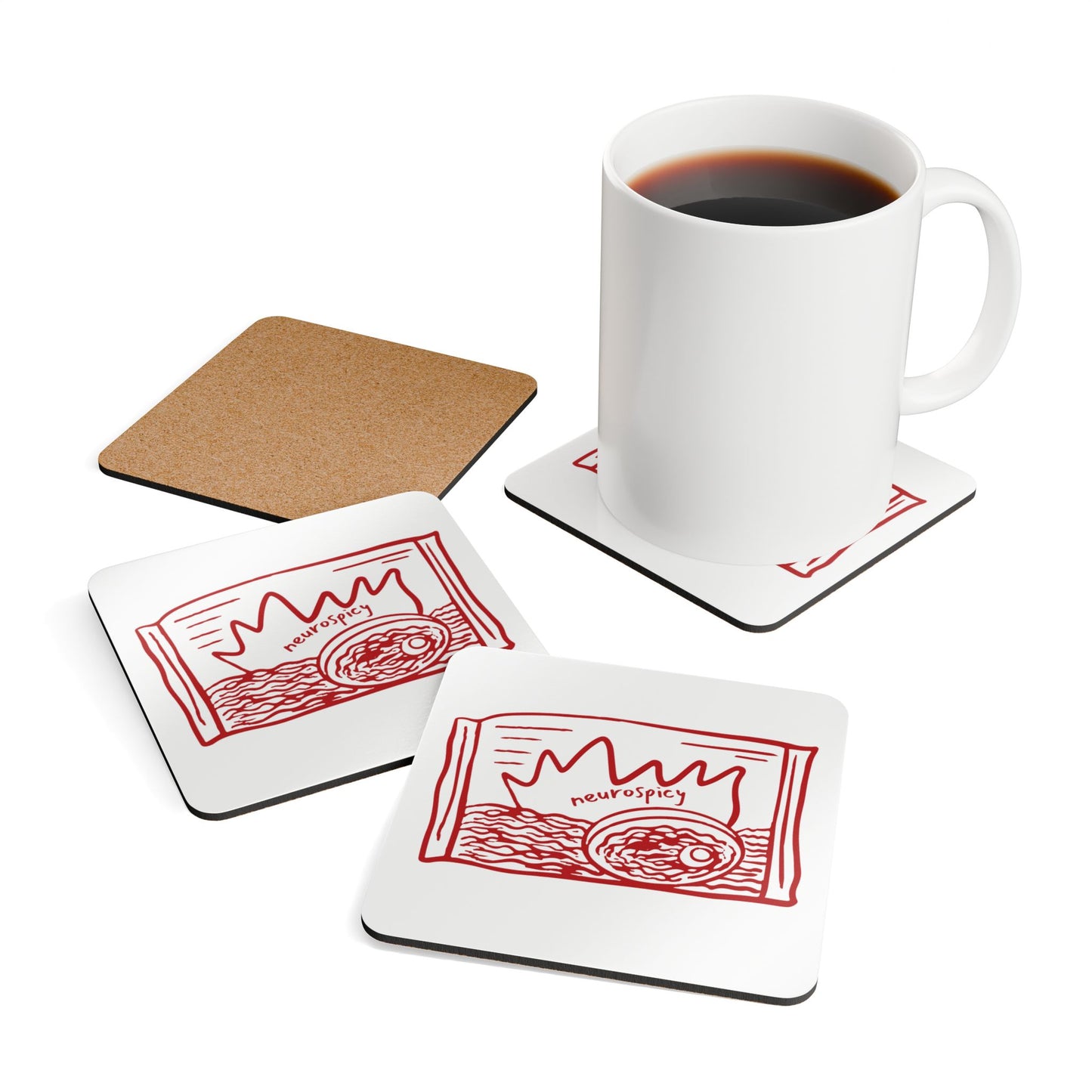 Neuro Spicy Label Corkwood Coaster Set