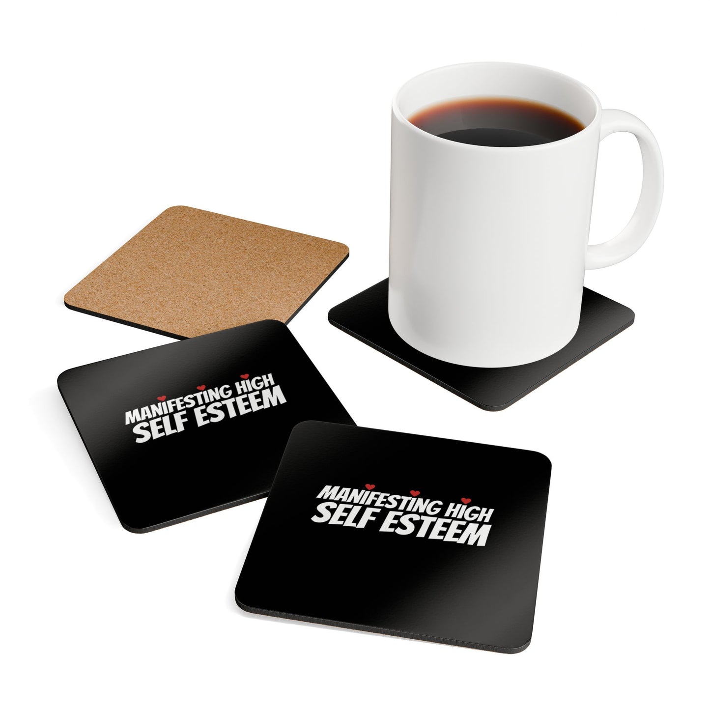 Manifesting High Self Esteem (Black) Corkwood Coaster Set