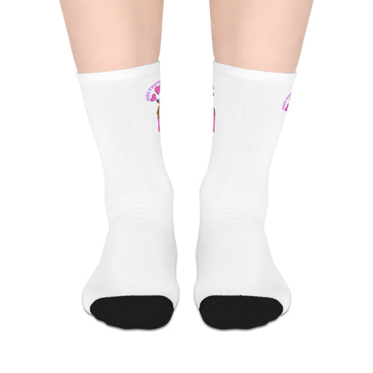 Meltdownerz Heart Pink Curve Mid-length Socks (White)