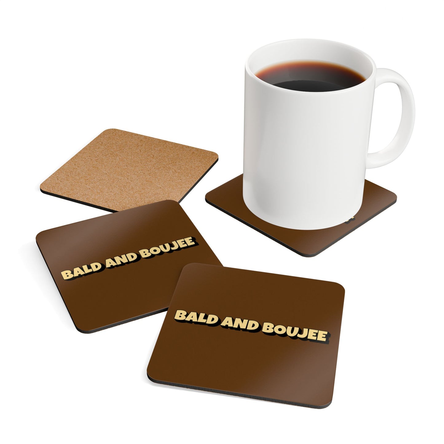 Bald And Boujee Yellow Corkwood Coaster Set