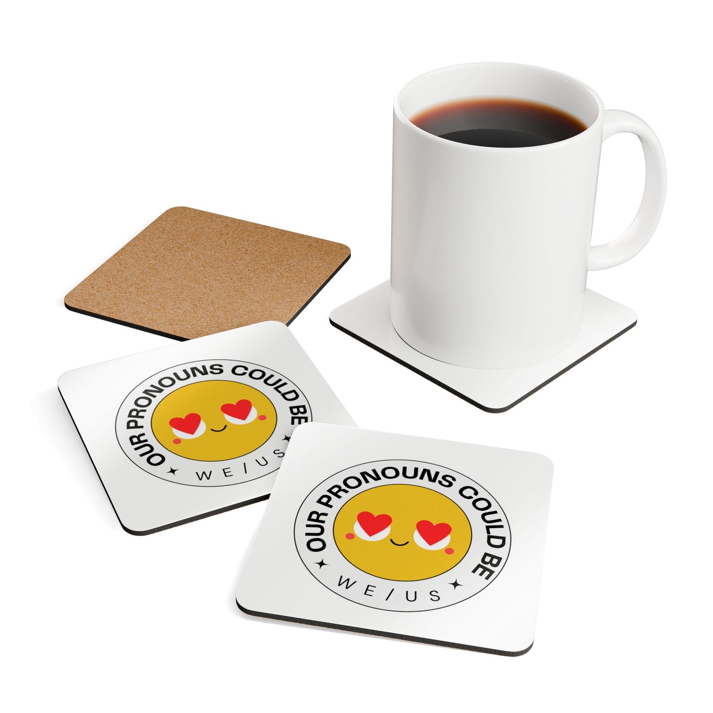 Our Pronouns Could Be We/Us (1) Corkwood Coaster Set