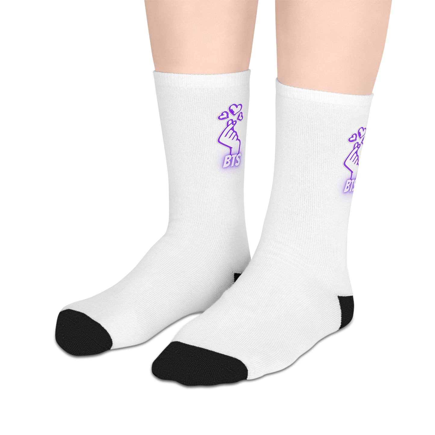 Heart BTS Mid-length Socks (White)