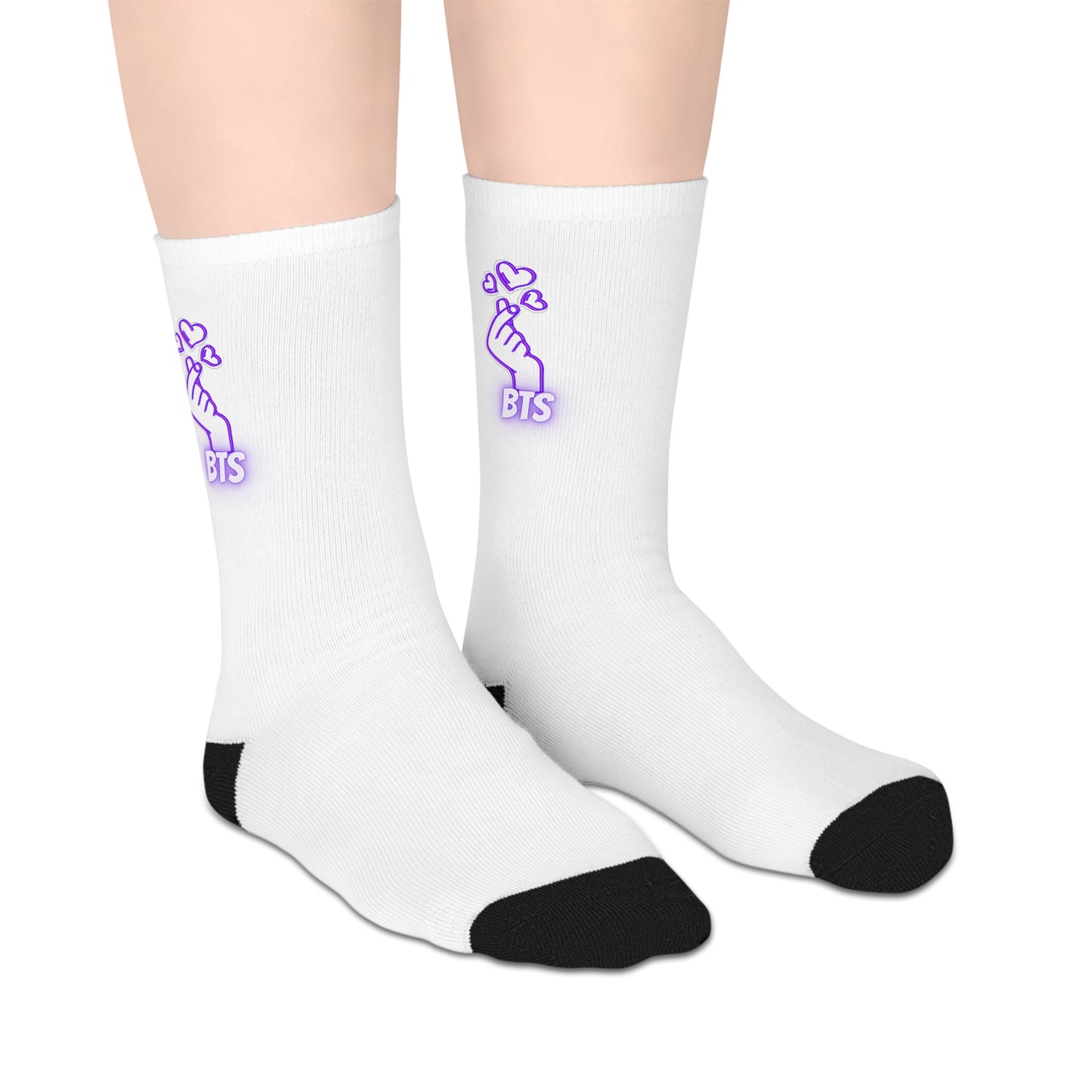 Heart BTS Mid-length Socks (White)