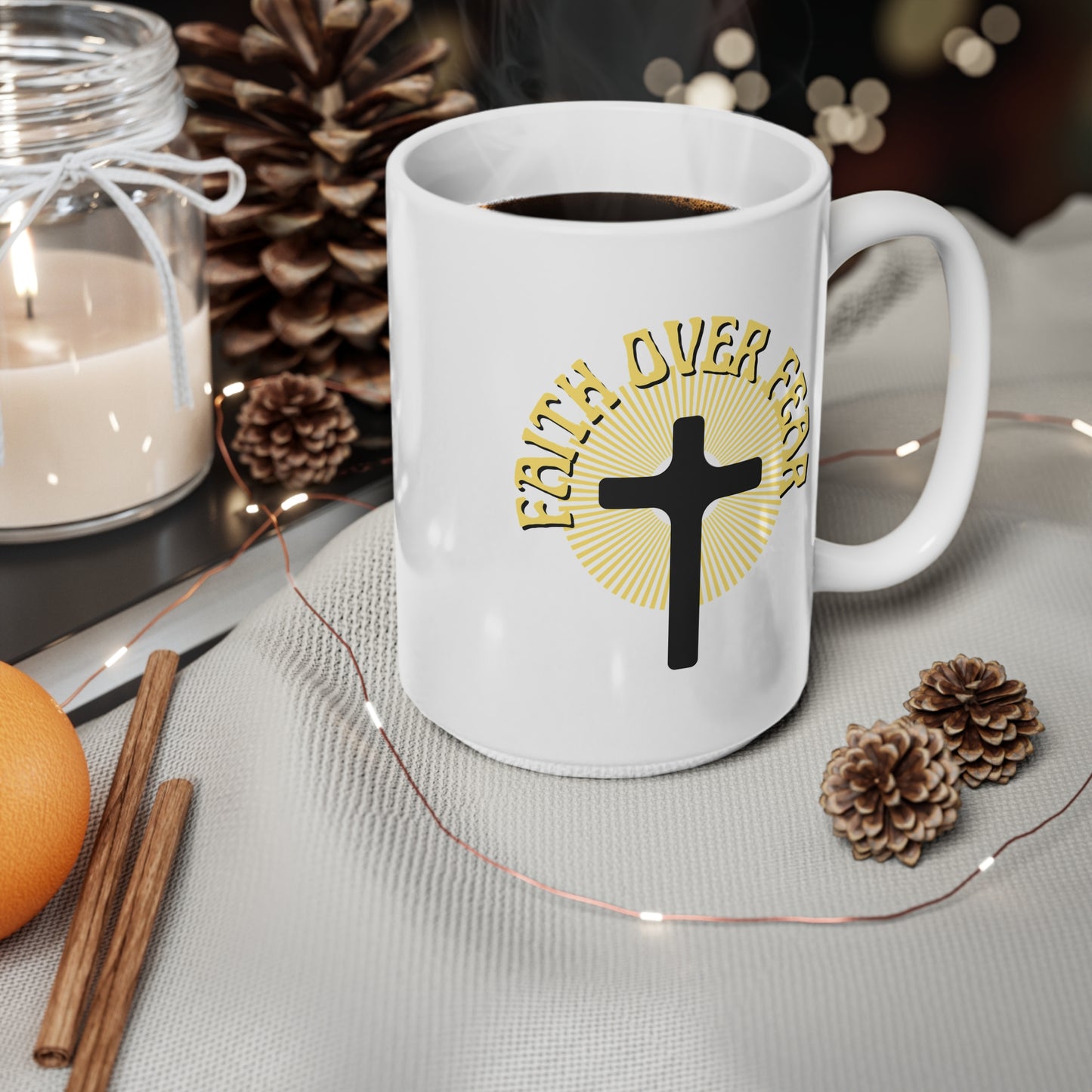 Faith Over Fear Ceramic Coffee Cup, 15oz