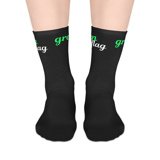 Green Flag Mid-length Socks (Black)