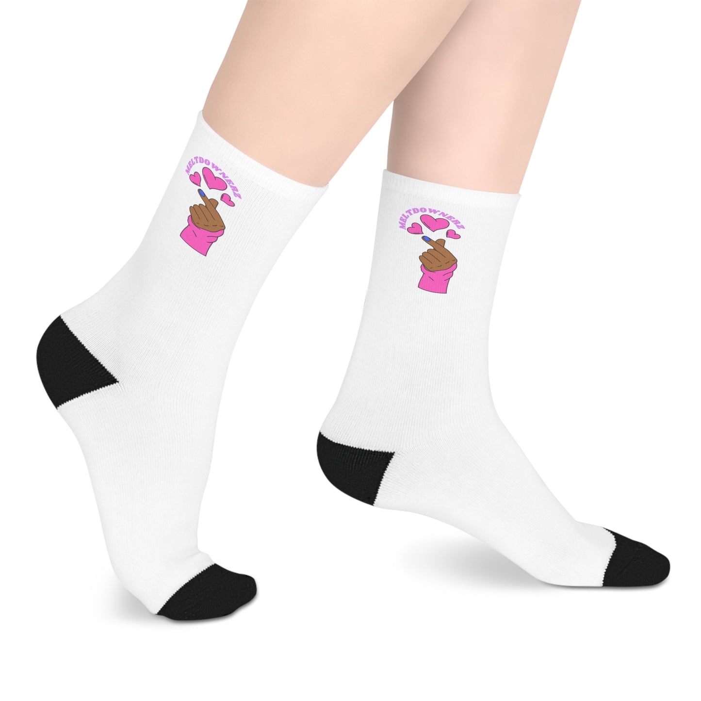 Meltdownerz Heart Pink Curve Mid-length Socks (White)