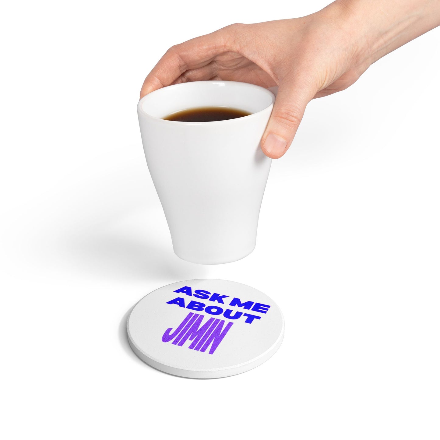 Ask Me About Jimin Ceramic Coaster