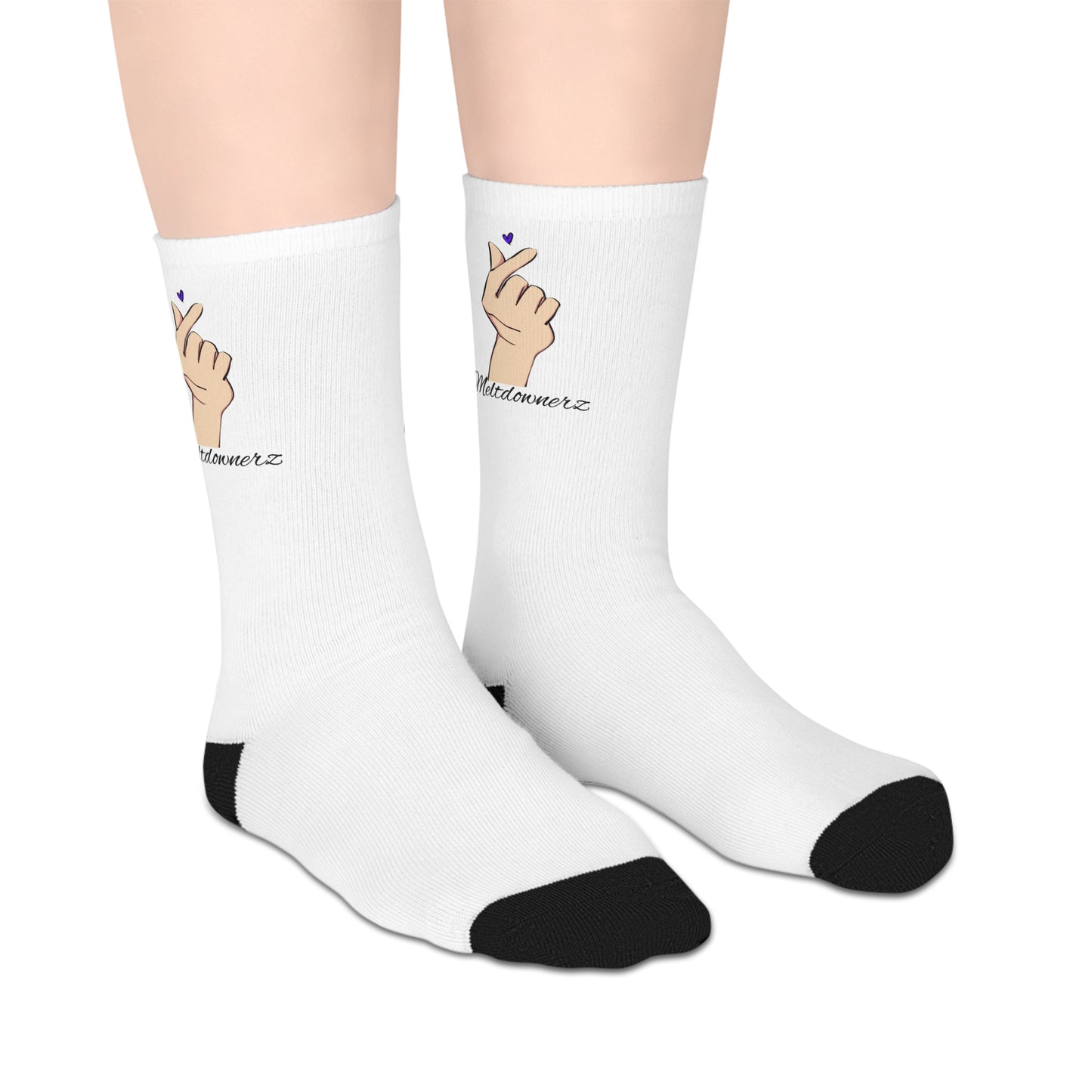 Meltdownerz Blue Heart Mid-length Socks (White)
