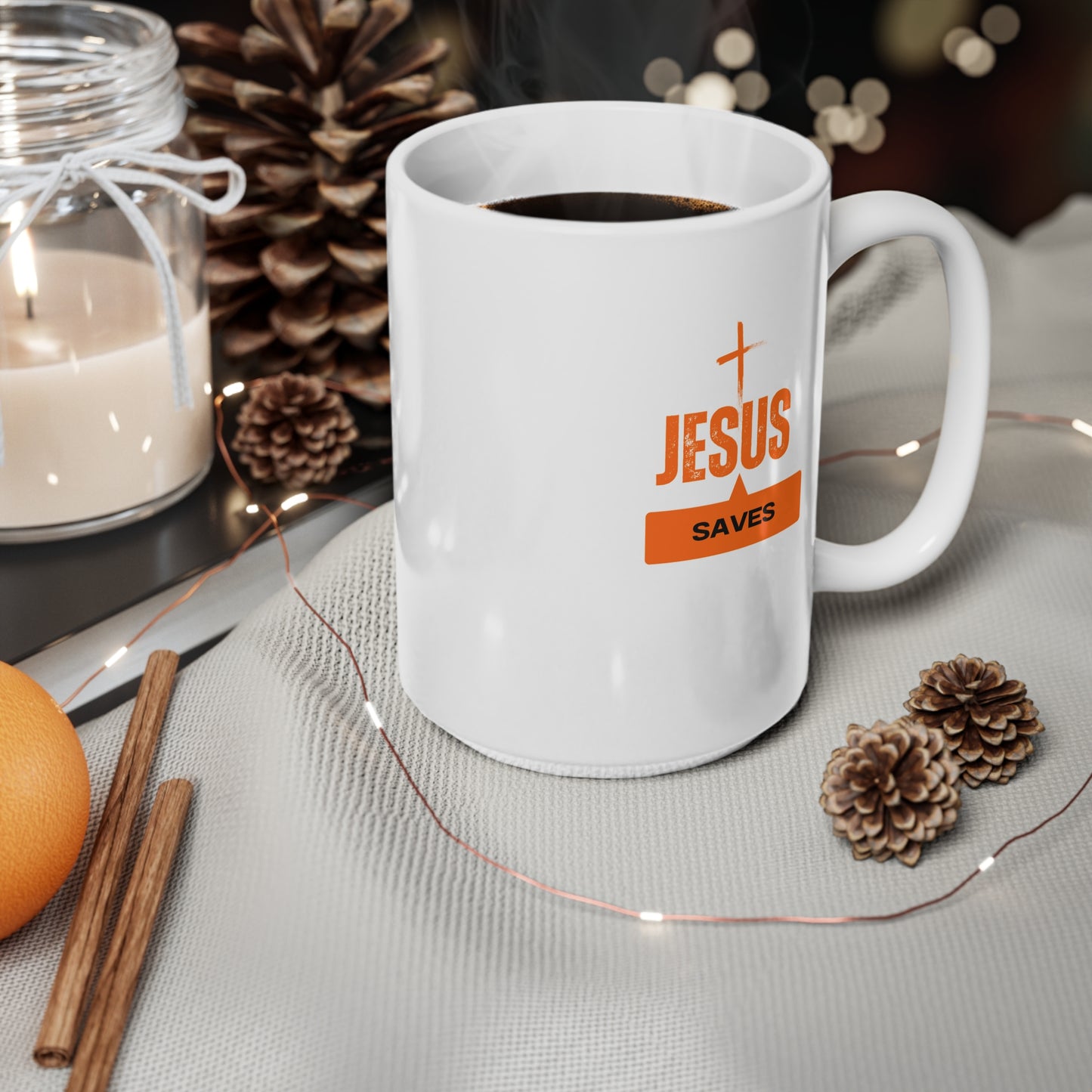 Jesus Saves Ceramic Coffee Cup, 15oz