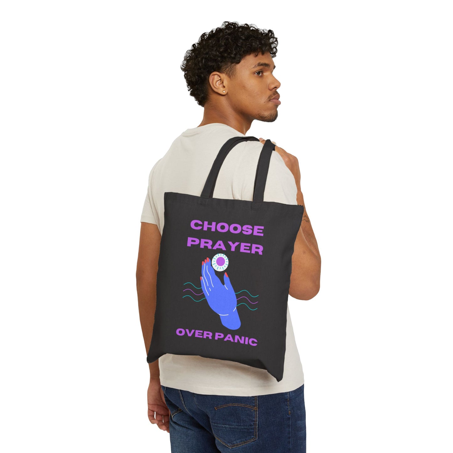 Choose Prayer Over Panic Cotton Canvas Tote Bag