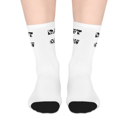 Daft Cow Mid-length Socks (White)