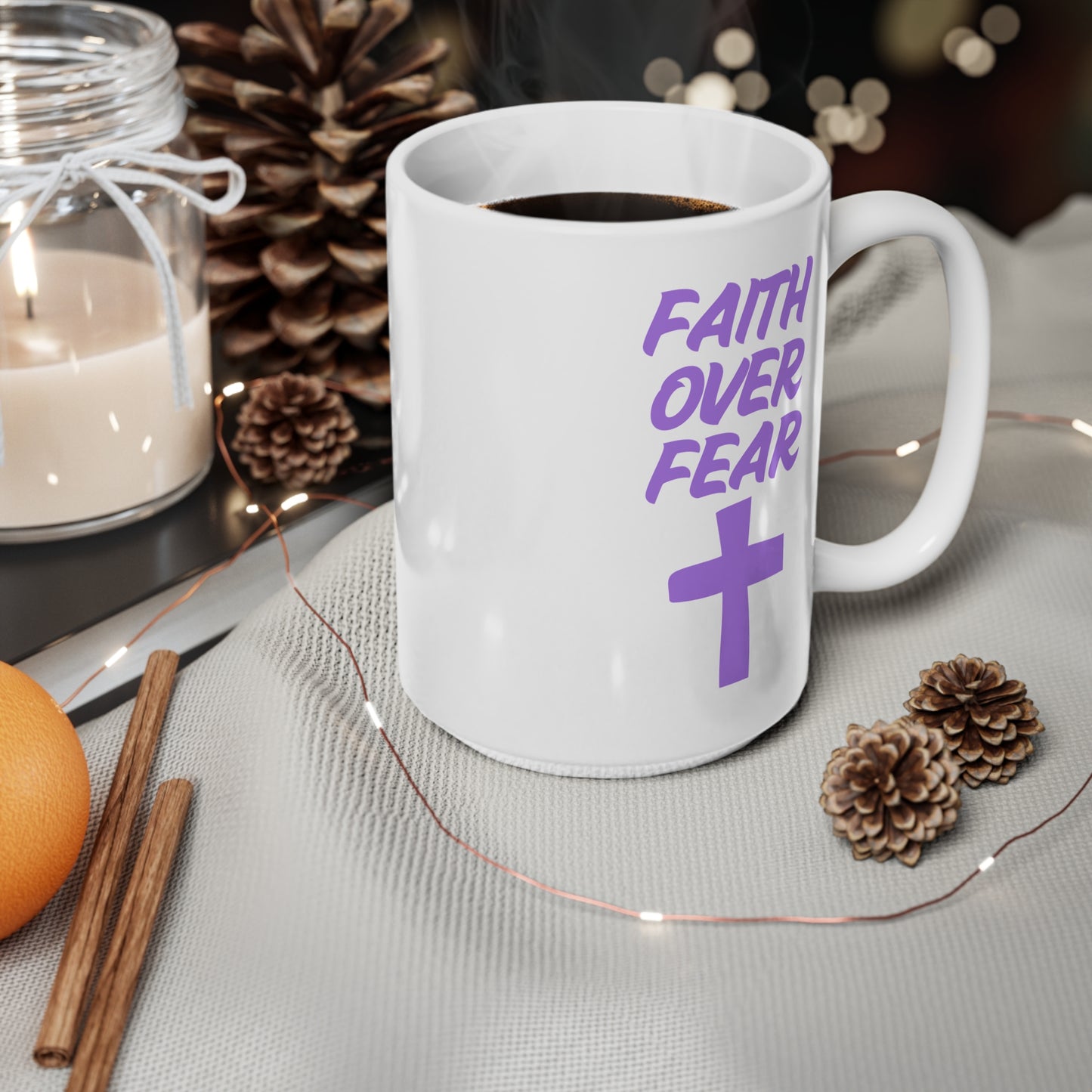 Faith Over Fear (Purple) Ceramic Coffee Cup, 15oz