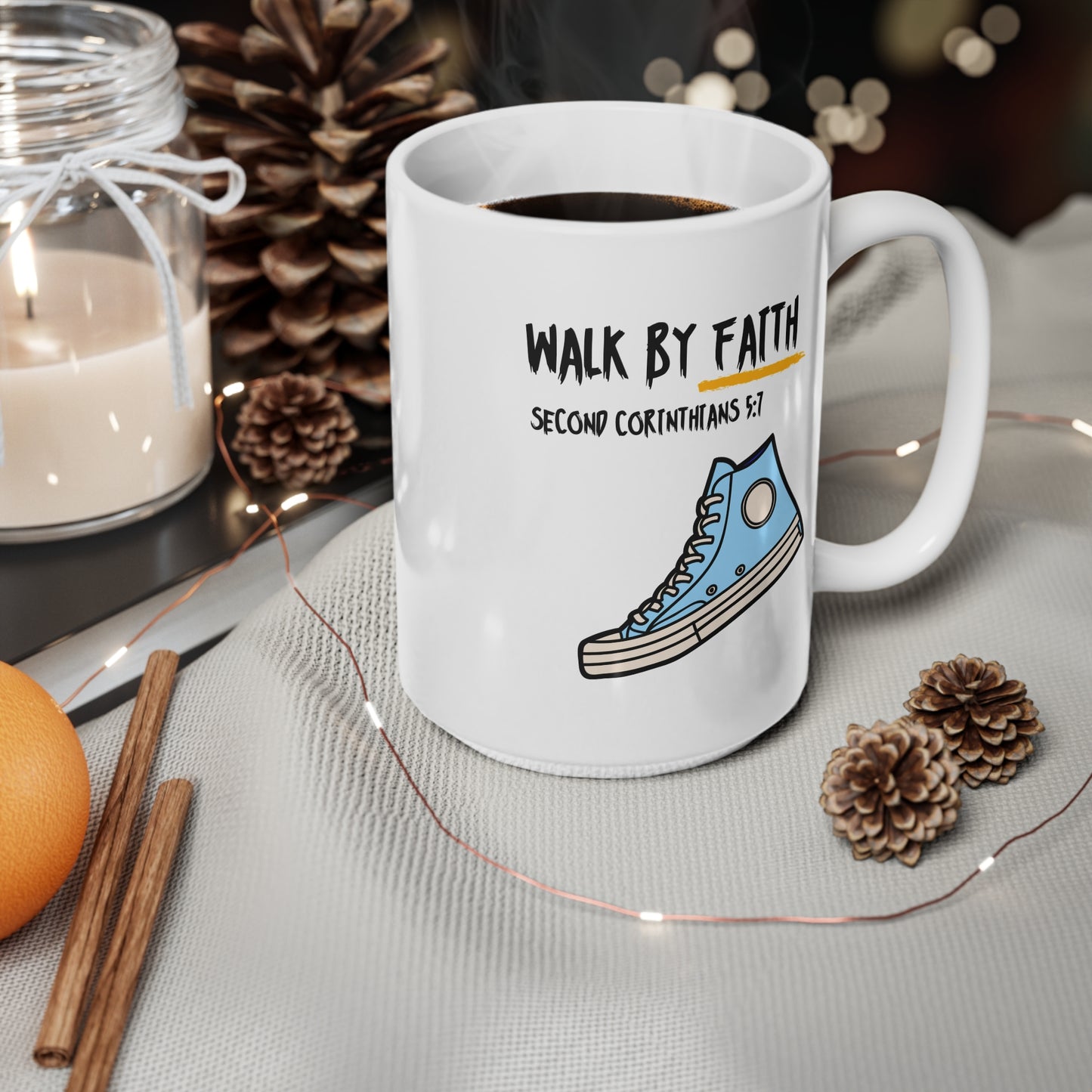 Walk By Faith (1) Ceramic Coffee Cup, 15oz