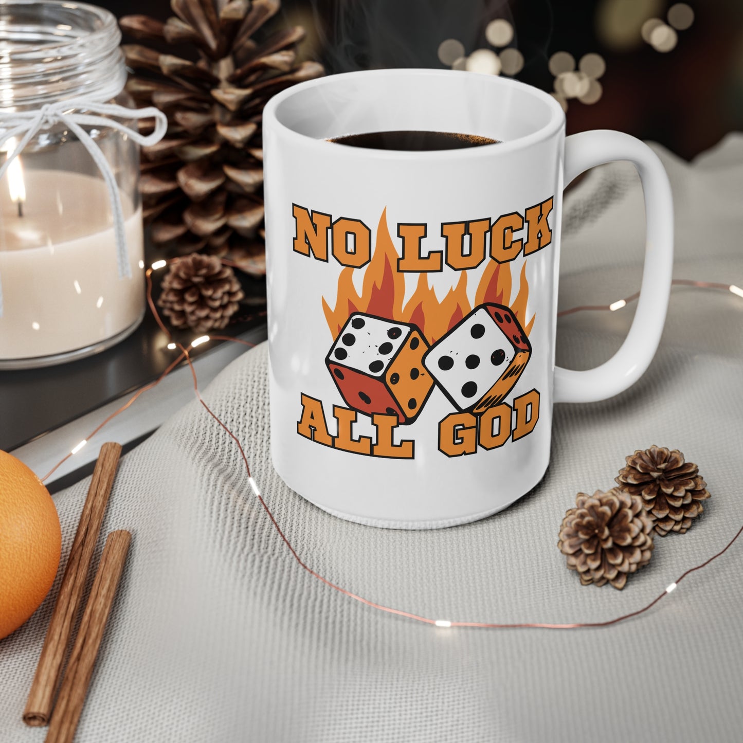 No Luck All God Ceramic Coffee Cup, 15oz