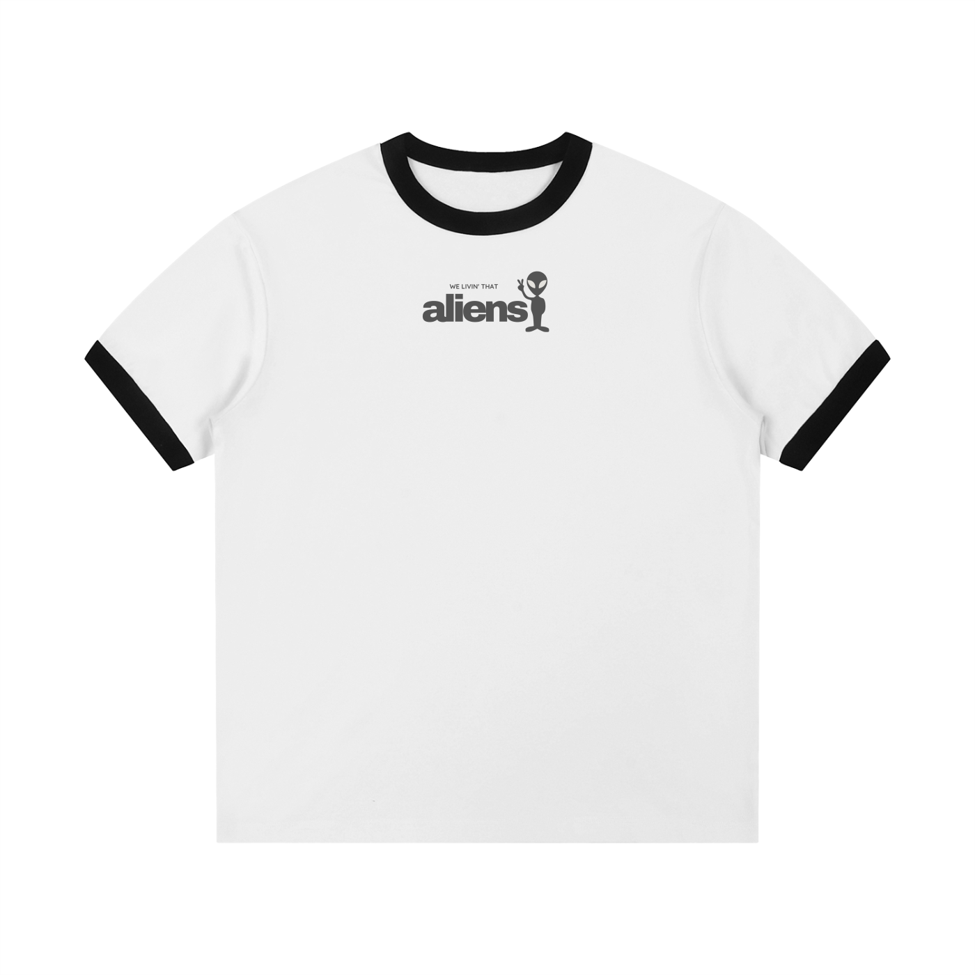 We Livin' That Aliens Contrast Edge Ribbed Crewneck T-Shirt