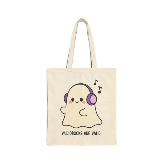 Audiobooks Are Valid (Ghost) Cotton Canvas Tote Bag