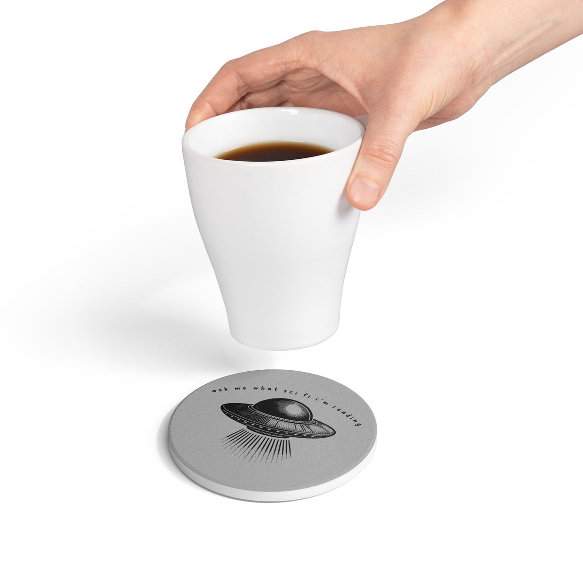 Ask Me What Scifi I'm Reading Ceramic Coaster