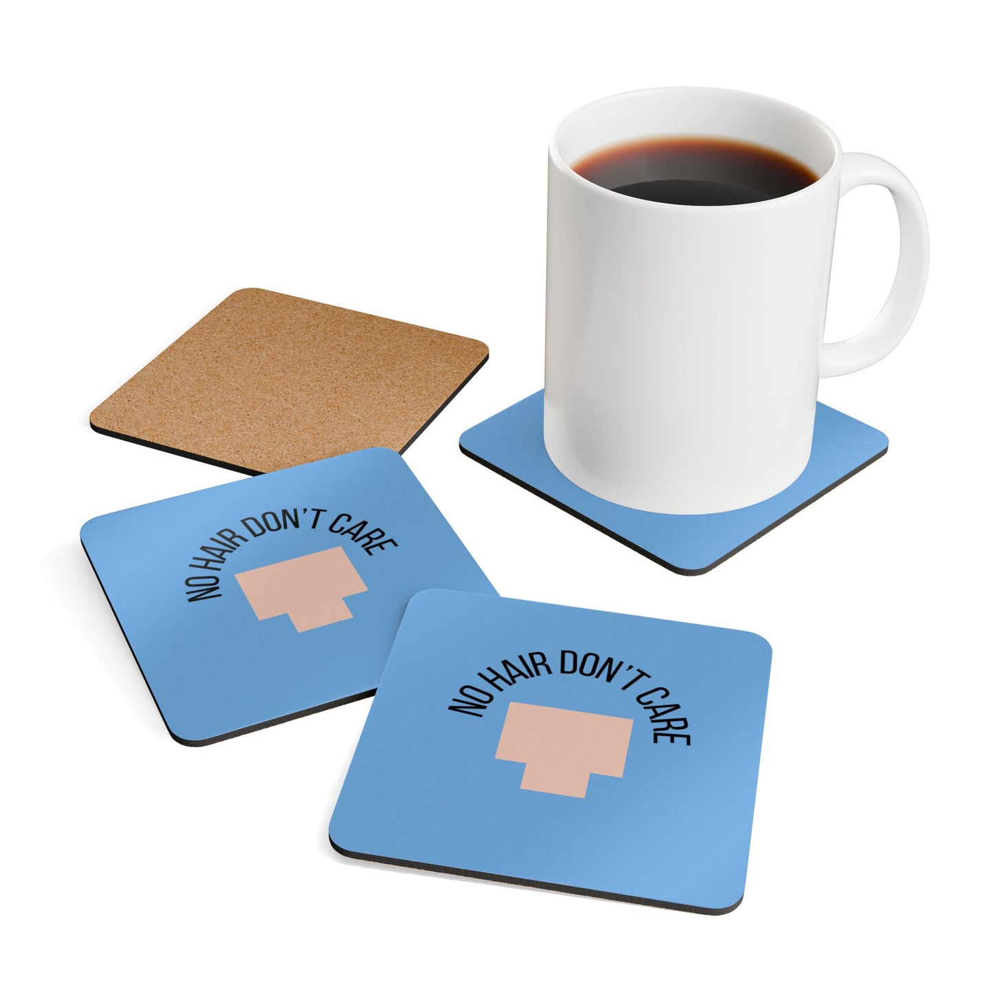 No Hair Don't Care (1) Corkwood Coaster Set