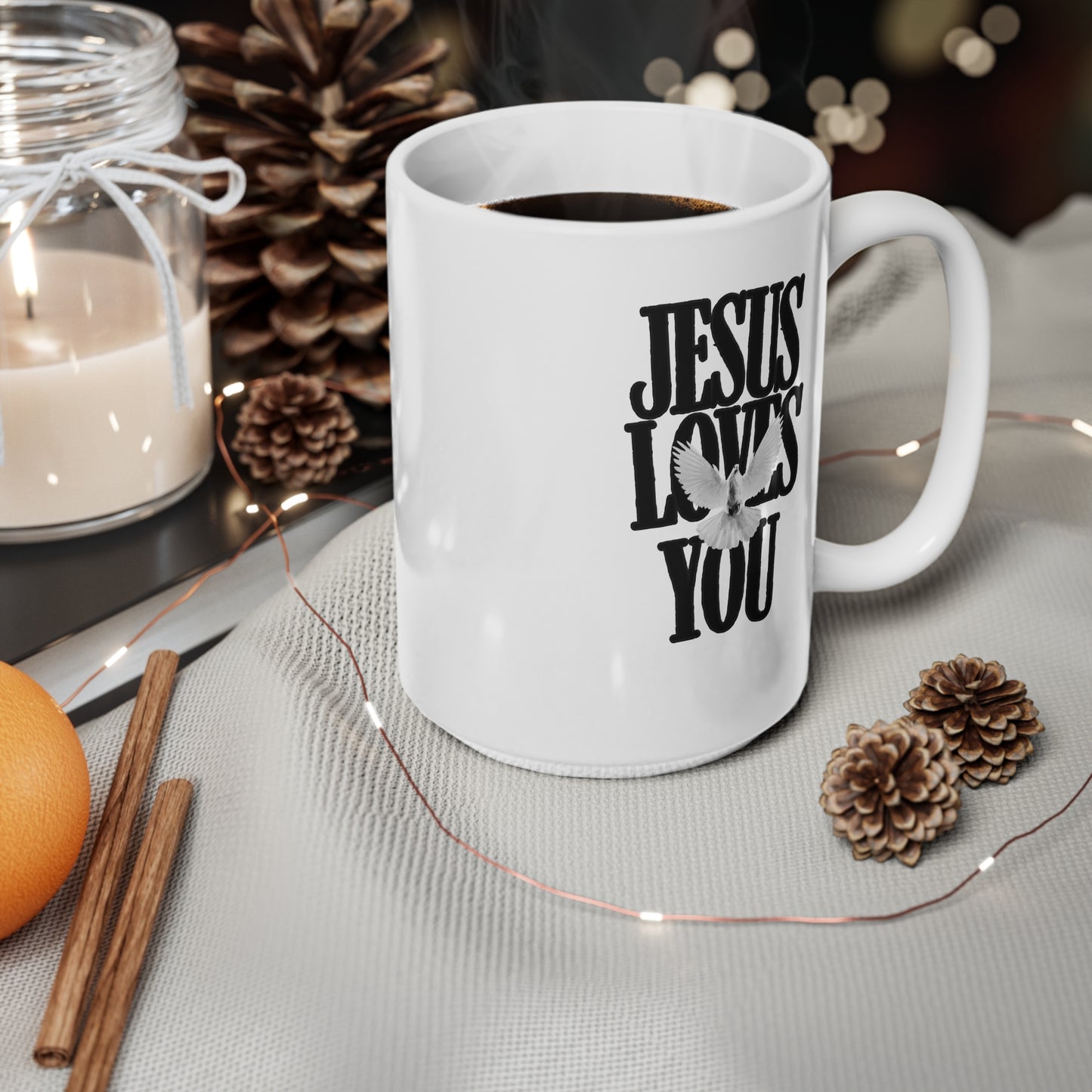 Jesus Loves You (1) Ceramic Coffee Cup, 15oz